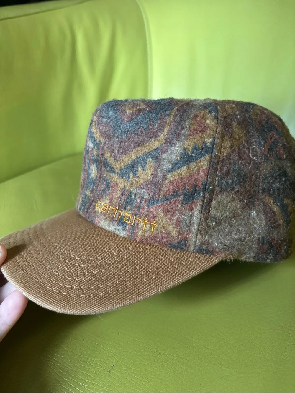 Vintage Carhartt Aztec Wool Snapback Hat Brown Duck Canvas Brim USA Made